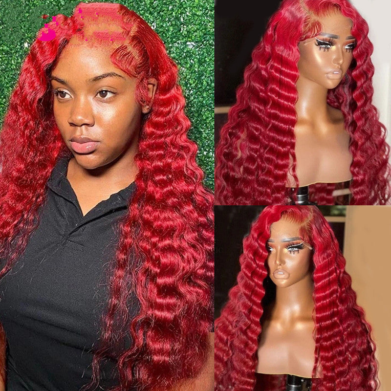 Red Deep Wave Human Hair Wig Real Headgear Red Deep Wave Human Hair Wig Real Headgear